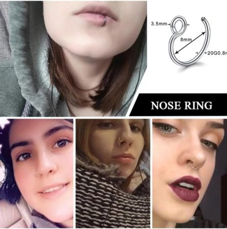 Deliksiz Çelik Sıkıştırmalı Halka Hızma, 3 Adet Set, Gümüş, Unisex Kulak Burun Piercingi