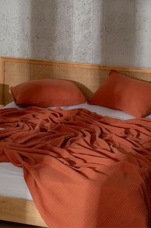 4 Katlı Müslin Yastık Kılıfı,%100 Pamuk, 50x70 cm, 2'li Set, Nefes Alabilir, Düz Renk, Yatak Odası için (Kiremit)