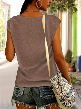 Kadın Kısa Kollu V Yakalı Desenli Viskon Bluz - Sütlü Kahve / L-XL