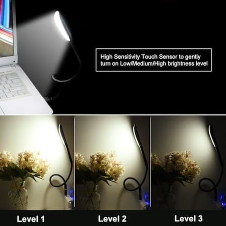 3 Mod Seviyeli Dokunmatik USB LED Masa Lambası, 14 LED Beyaz Işık, Ayarlanabilir Parlaklık, Kitap Okuma Lambası, Çalışma Masası Ofis Lambası, PC, Laptop Uyumlu, Gece Lambası