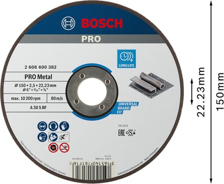 Bosch Accessories Bosch Professional kesme diski 150 x 2,5 mm F çelik 2608600382, siyah