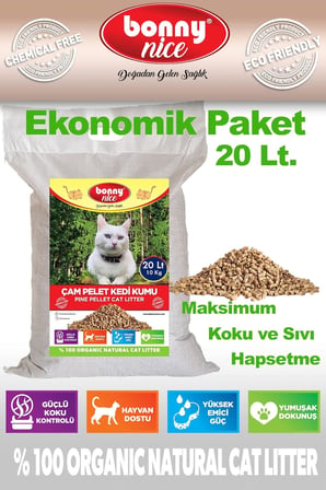 Bonny Nice Doğal Çam Peleti Kedi Kumu 10 Kg 20 Lt (1 Adet)