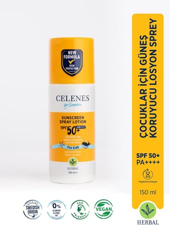 Celenes Herbal SPF 50+ Çocuk Güneş Koruyucu Losyon Sprey (150 ml)