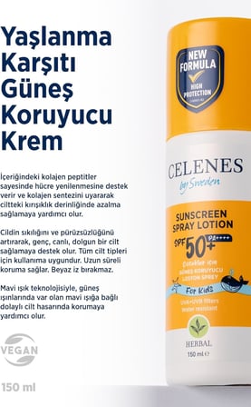 Celenes Herbal SPF 50+ Çocuk Güneş Koruyucu Losyon Sprey (150 ml)