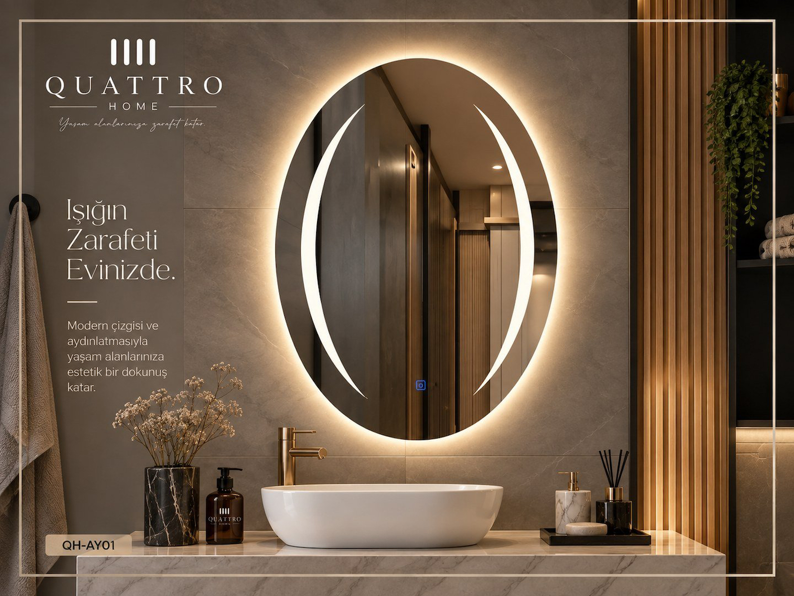 Dokunmatik Dimmer Özellikli Işıklı Oval Ayna 90-70 ÇAP