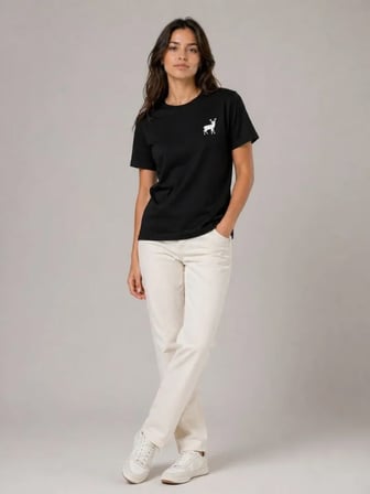 Modi Green Minimal Geyik Logolu Tişört Bisiklet Yaka Kısa Kol Yazlık T-Shirt - Siyah