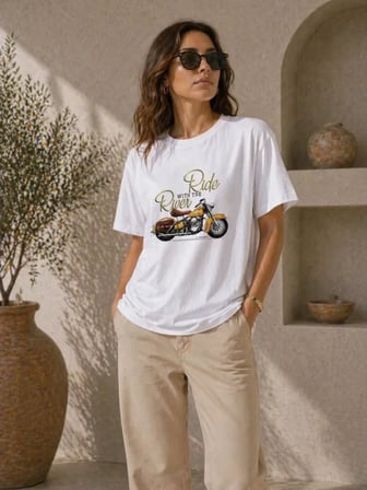Modi Green Motosiklet Baskılı Tişört Bisiklet Yaka Kısa Kol Yazlık T-Shirt - Beyaz
