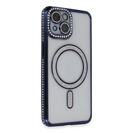 Apple iPhone 13 Kılıf Joke Simli Magneticsafe Kılıf - Lacivert