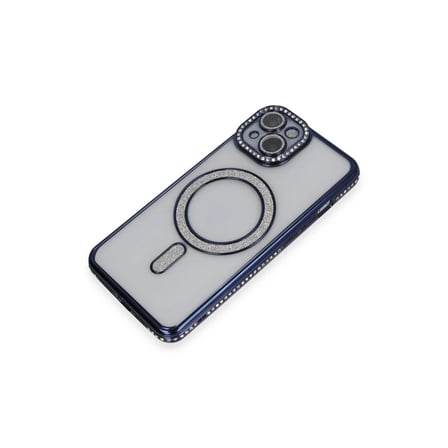 Apple iPhone 13 Kılıf Joke Simli Magneticsafe Kılıf - Lacivert