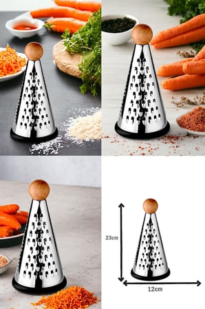 Ahşap Topuz Tutuculu 3 Taraflı Paslanmaz Çelik Lüks Şef Rendesi Orta Boy 23 * 12 cm, Paslanmaz Çelik Rende