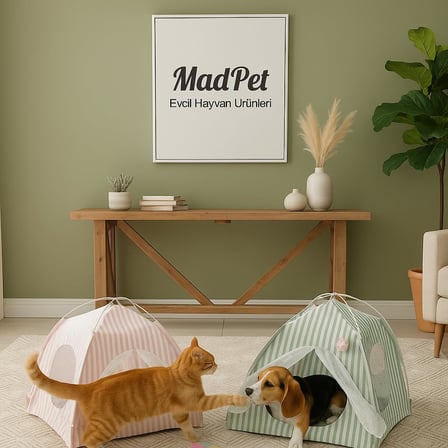 Kedi Köpek Evi Çadırı – Taşınabilir Katlanabilir Pet Çadırı – File Pencereli, Minderli, Konforlu Kapalı Uyku Alanı – Hafif ve Dayanıklı Küçük Irk Kedi Köpek Çadır Evi (Yeşil)