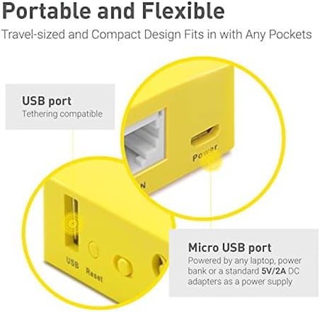 GL.iNet GL-MT300N-V2(Mango) Taşınabilir Mini Seyahat Kablosuz Cep VPN WiFi Yönlendirici - Erişim Noktası/Genişletici/WDS | OpenWrt | 2 x Ethernet Bağlantı Noktası | OpenVPN/Wireguard VPN | USB 2.0