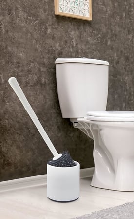 ATA HOME Silikon WC Tuvalet Banyo Fırçası Klozet Fırçası Beyaz-Gri Oval