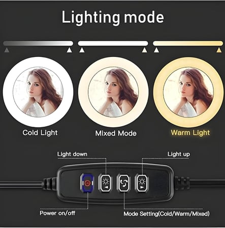 SMAYLİNG Ring Light 26cm Halka Işık + Tripod Ayak – Bluetooth Uzaktan Kumandalı – 3 Işık Modu &amp; 10 Parlaklık Seviyesi – USB Bağlantılı Telefon Tutuculu Fotoğraf ve Video Çekim Işığı (RİNG)