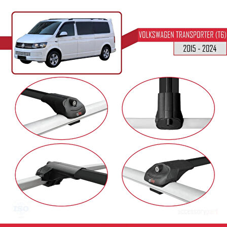 Volkswagen T6 Transporter 2015-2024 Arası ile Uyumlu ACE-1 Ara Atkı Tavan Barı Siyah 2 Adet