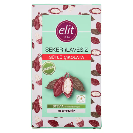 3 Adet Elit Şeker İlavesiz ve Prebiyotik Sütlü Çikolata.60g