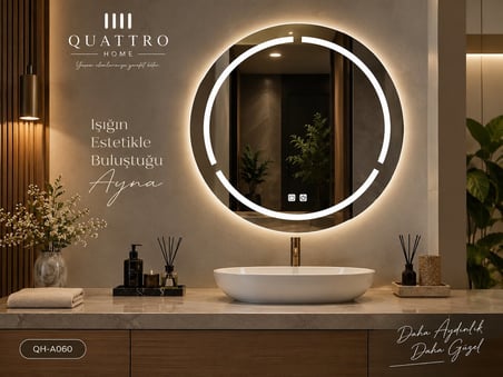 Dokunmatik Dimmer Özellikli Yuvarlak LED Işıklı Banyo Aynası 100 cm 90 cm ÇAP