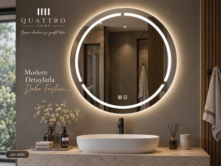 Dokunmatik Dimmer Özellikli Yuvarlak LED Işıklı Banyo Aynası 100 cm 90 cm ÇAP
