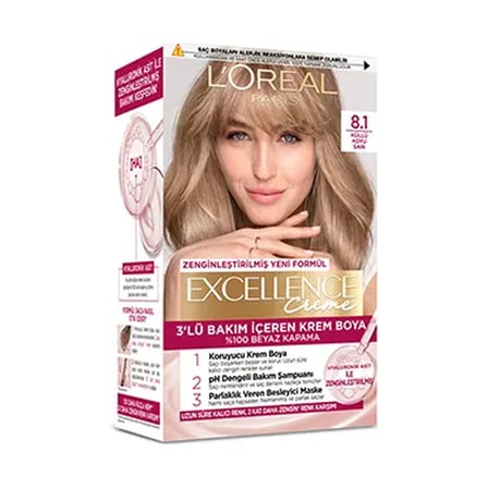 3 Adet L’Oréal Paris Excellence Creme Saç Boyası – 8.1 Küllü Koyu Sarı
