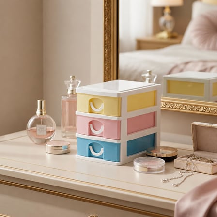 3 Katlı Çekmeceli Organizer, Pastel Renkli Mini Masaüstü Düzenleyici, Makyaj Masası Takı ve Kozmetik Saklama Kutusu, Plastik Çekmece Organizer