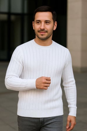 Modi Green Erkek Fitilli Triko Kazak 3lü Set Beyaz Bordo Siyah Regular Fit Bisiklet Yaka Triko Seti
