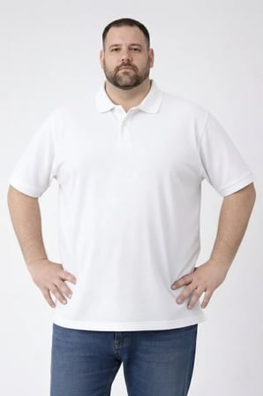 Modi Green Erkek Pike Kumaş Düğmeli Yaka Battal Büyük Beden Günlük Kısa Kol Tişört T-shirt - Beyaz