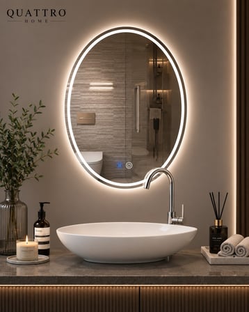 Yumurta Form LED Banyo Aynası - Dokunmatik Dimmer Aydınlatmalı 90-70 ÇAP
