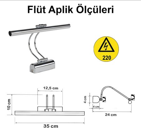 35 Cm Elektrikli 4000k Soft Beyaz Enerji Tasarruflu Flüt Led Aplik Banyo Tablo Çalışma Masası Duvar Sanat Eseri Ayna Dekoratif ve Modern Aydınlatma Gümüş (Krom) Renk (Gümüş)