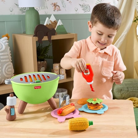 Fisher-Price Kamp Zamanı Barbekü Seti, okul öncesi çağdaki 2 yaş ve üzeri çocuklar için yiyecek temalı oyun seti ve 14 parça, JLB82