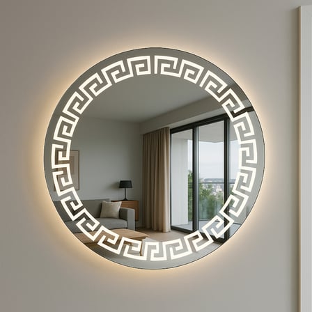 Dokunmatik Dimmer Özellikli Geometrik Desenli LED Işıklı Yuvarlak Ayna 100 cm 70 cm ÇAP
