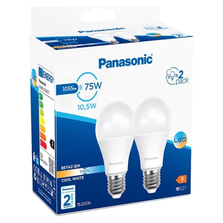 5 Adet Panasonic Led E27 10.5W İkili Paket Beyaz Işık