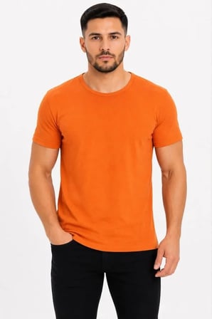 Modi Green Erkek Basic Tişört Bisiklet Yaka Kısa Kol Günlük Yazlık Slim Fit T-Shirt - Turuncu