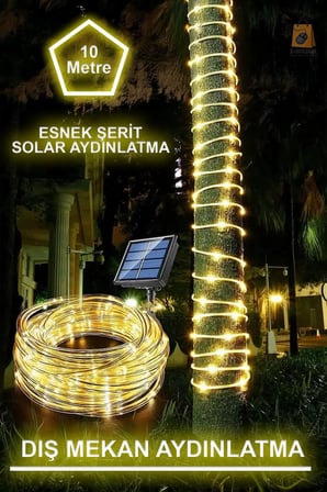 Solar Güneş Enerjili Esnek Flexible Şerit Hortum Bahçe Aydınlatma-10 Metre Sarı Günışığı Aydınlatma