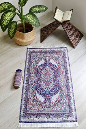 Taşınabilir Ipek Dokulu Keseli Seccade Kilim Desen S1001113