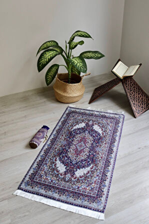 Taşınabilir Ipek Dokulu Keseli Seccade Kilim Desen S1001113
