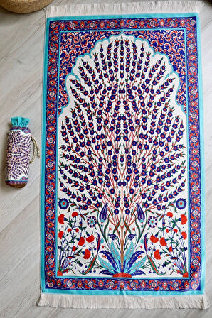 Pratik Ve Taşınabilir Ipek Dokulu Keseli Seccade Çini Desen S100111