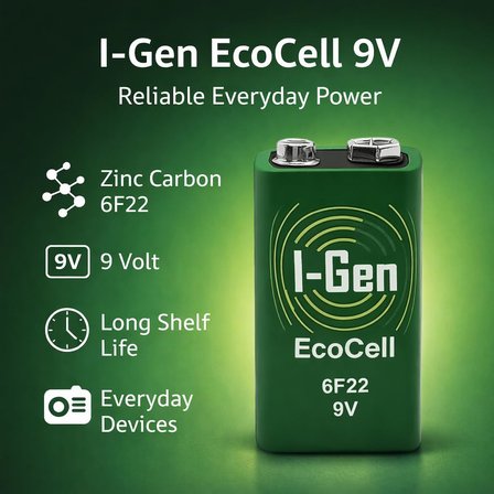 Ecocell Çinko Karbon 9V (6F22) 9 Volt Pil 10'Lu Paket