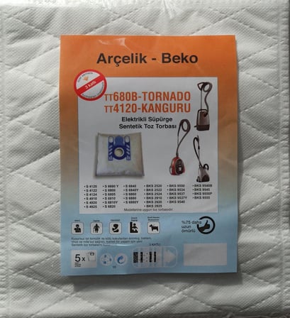 Arçelik - Beko İle Uyumlu TT680B - TORNADO - TT4120 - KANGURU ELEKTRİKLİ SÜPÜRGE SENTETİK TOZ TORBASI (5 ADET)