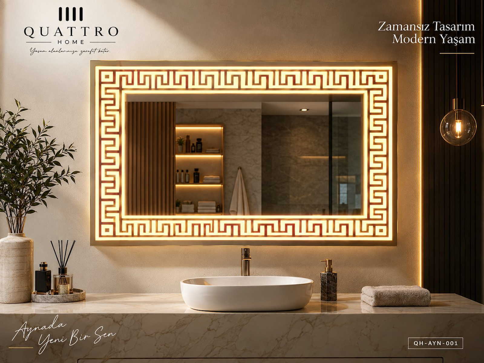 Dikdörtgen Dokunmatik Işıklı Banyo Aynası 80-60 ÇAP