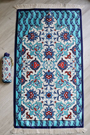 Pratik Ve Taşınabilir Ipek Dokulu Keseli Seccade Çiçek Desenli S10011