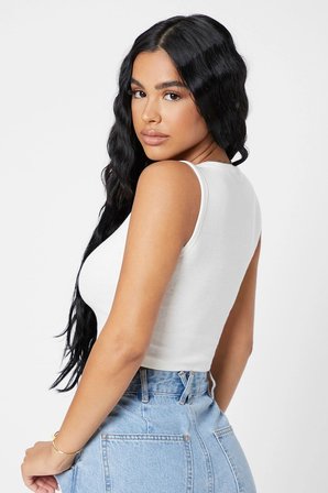 Modi Green Kadın Beyaz Kare Yaka Crop Top Bluz