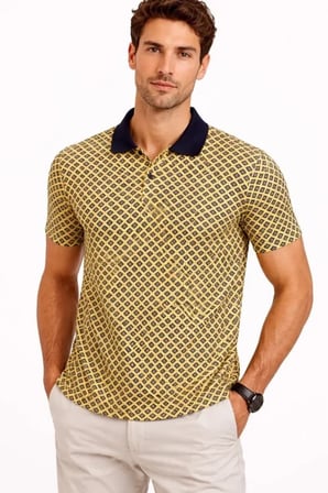 Modi Green Erkek Pike Kumaş Polo Yaka Desenli Tişört Kısa Kol Yazlık T-Shirt - Sarı
