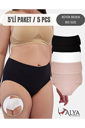 Kadın Büyük Beden Külot Full Brief (5XL, 6XL, 7XL) 5 Farklı Renk 1 Pakette