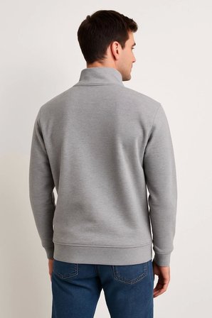 Modi Green Erkek Dik Yaka Sweatshirt Dik Yaka Yarım Fermuarlı 3 İplik Şardonlu Pamuk Kumaş - Gri
