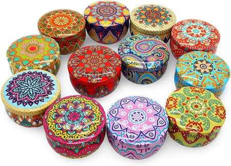 Mandala Desenli Metal Kutuda Orta Boy Kokulu Mum (1 Adet)