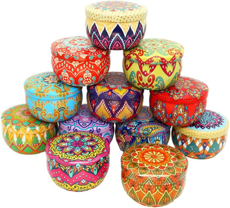 Mandala Desenli Metal Kutuda Orta Boy Kokulu Mum (1 Adet)
