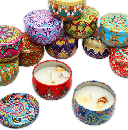 Mandala Desenli Metal Kutuda Orta Boy Kokulu Mum (1 Adet)
