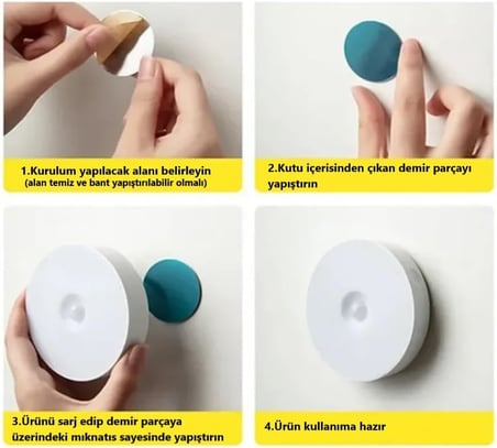 Harekete Duyarlı Sensörlü Sarjlı Mıknatıslı Gün Işık Led Mutfak, Banyo, Yatak Odası Led Işık (6)
