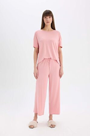 DeFacto Pijama Takımı Kısa Kollu Üst Esnek Belli Geniş Paça Altı-Fall in Love D8454AX25SPBR80