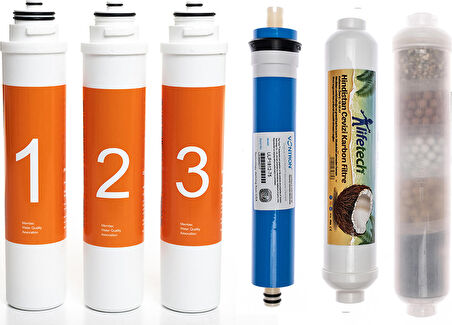 Sulook Waterlife Su Arıtma Cihazı Uyumlu Tak-Çevir 6'lı Filtre Seti, 10 Aşamalı, Vontron Membranlı